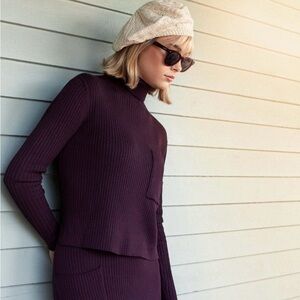 Eileen Fisher | 100% Merino Wool Aubergine Purple Sweater & Matching Skirt Sz S